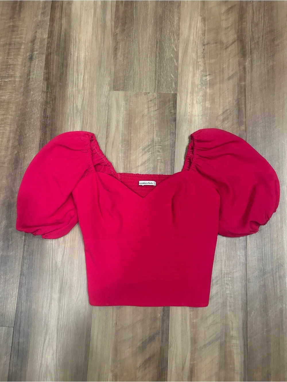 Abercrombie & Fitch Hot Pink Puff-Sleeve Cropped Top